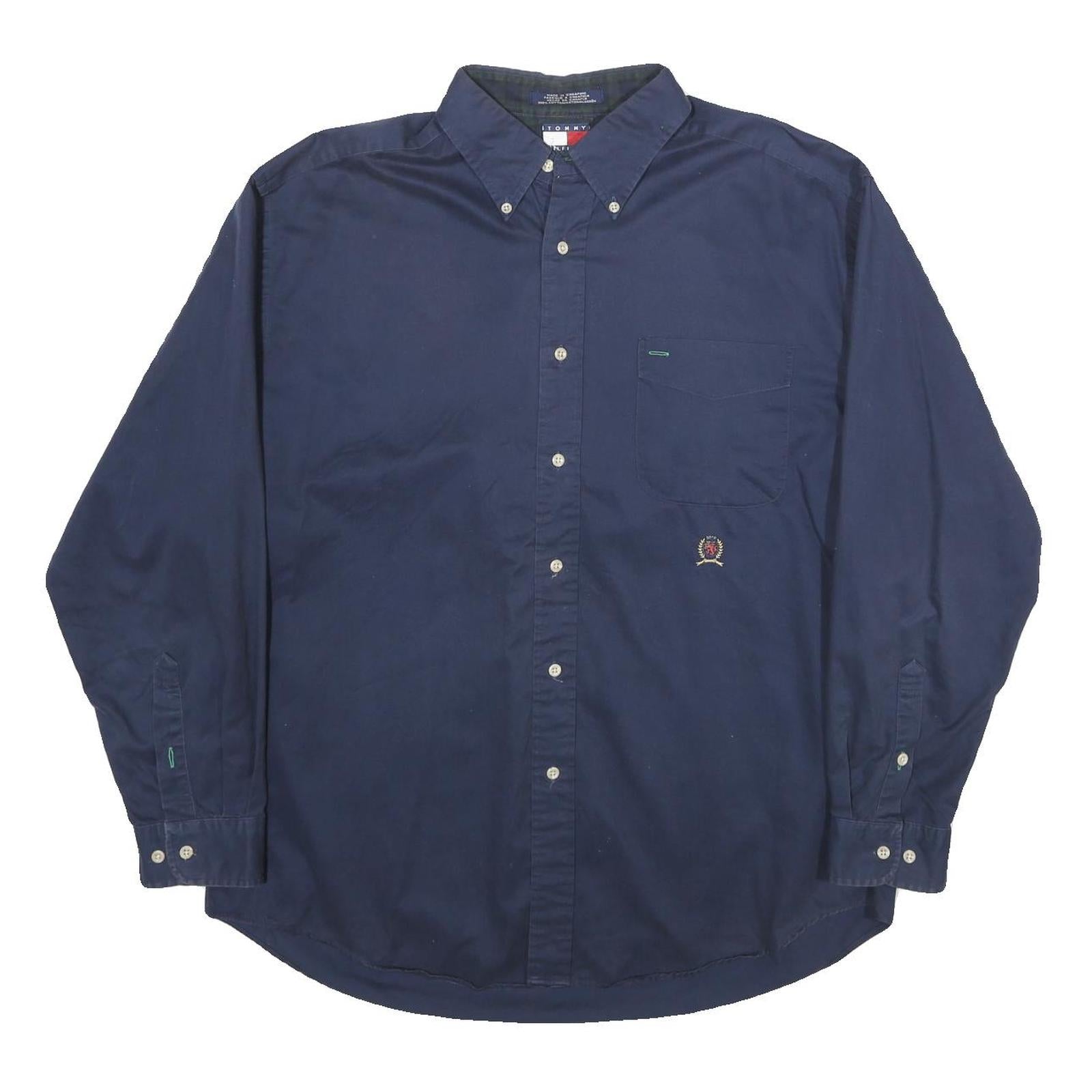 TOMMY HILFIGER Mens Navy Blue Shirt L Classic Button-Down Cotton Long Sleeve