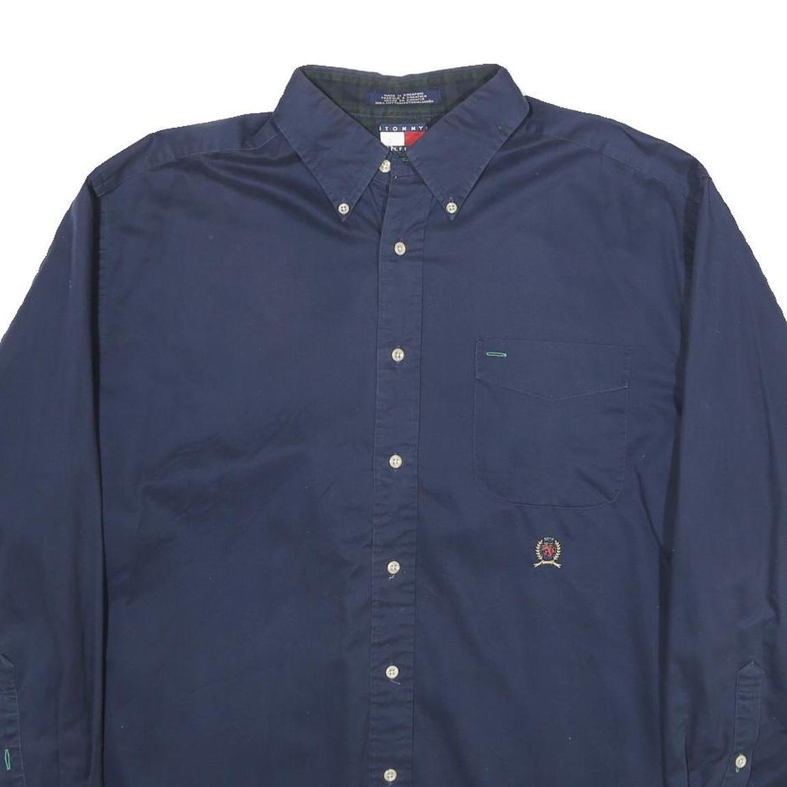TOMMY HILFIGER Mens Navy Blue Shirt L Classic Button-Down Cotton Long Sleeve