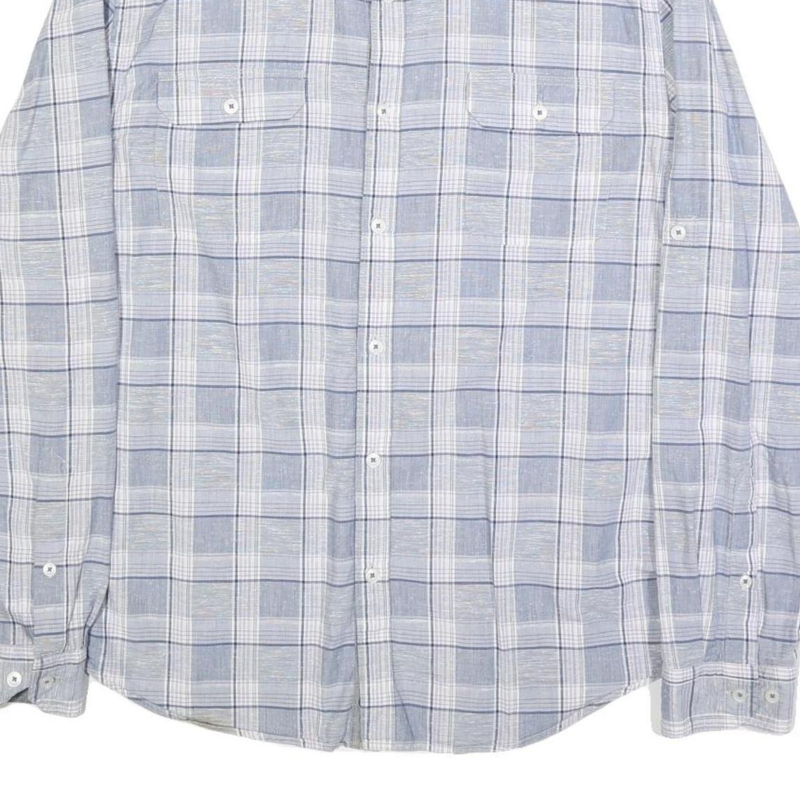 DKNY Mens Blue White Check Shirt L Casual Cotton Long Sleeve Button Shirt