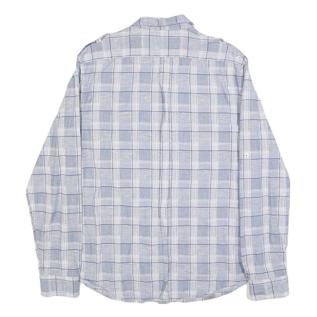 DKNY Mens Blue White Check Shirt L Casual Cotton Long Sleeve Button Shirt