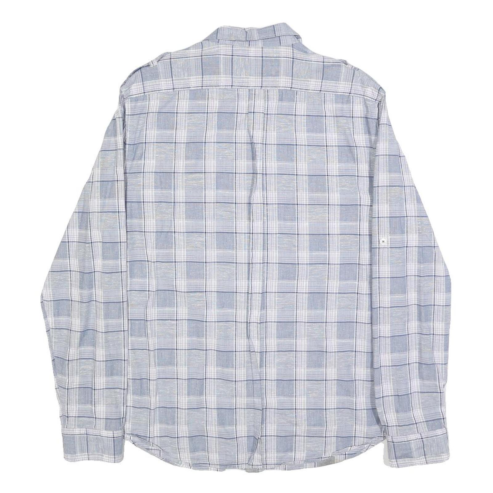 DKNY Mens Blue White Check Shirt L Casual Cotton Long Sleeve Button Shirt