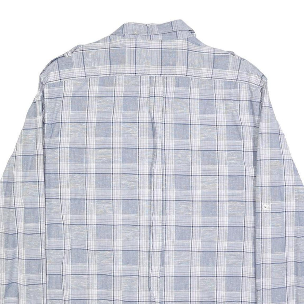 DKNY Mens Blue White Check Shirt L Casual Cotton Long Sleeve Button Shirt