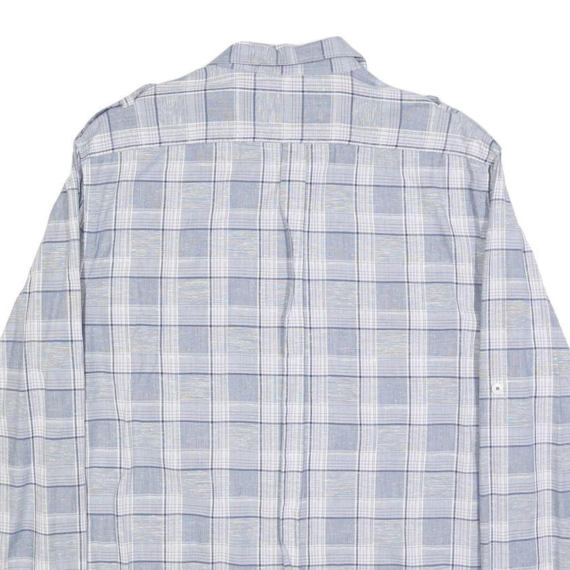 DKNY Mens Blue White Check Shirt L Casual Cotton Long Sleeve Button Shirt