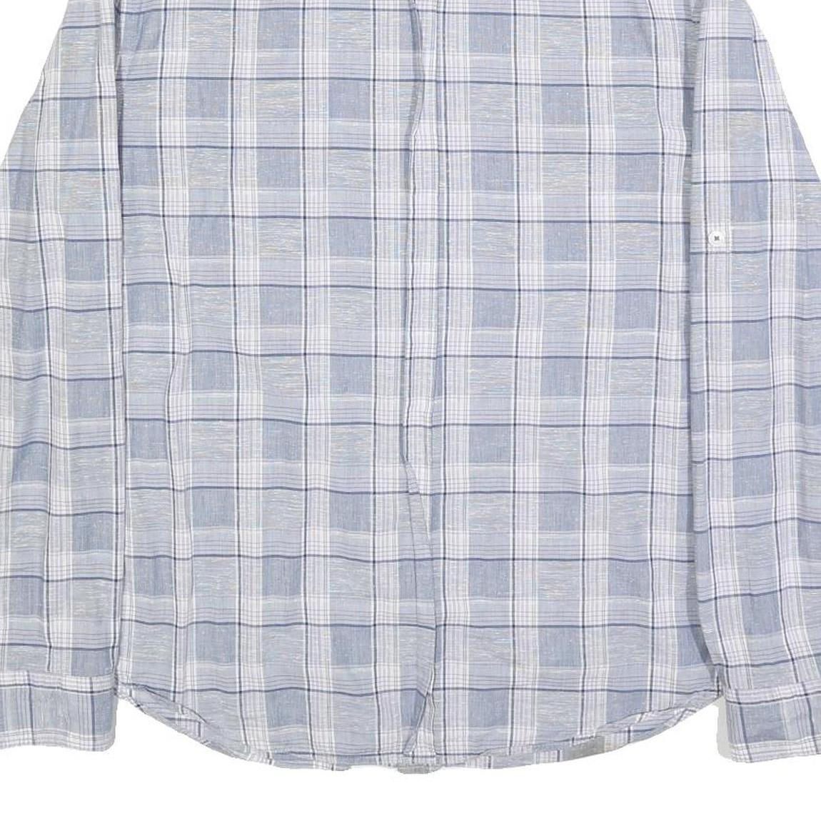 DKNY Mens Blue White Check Shirt L Casual Cotton Long Sleeve Button Shirt