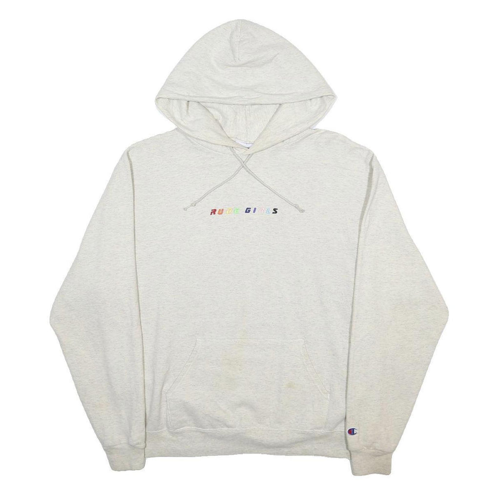 CHAMPION Womens Cream Hoodie L Cotton Blend Casual Pullover Rude Girls Print