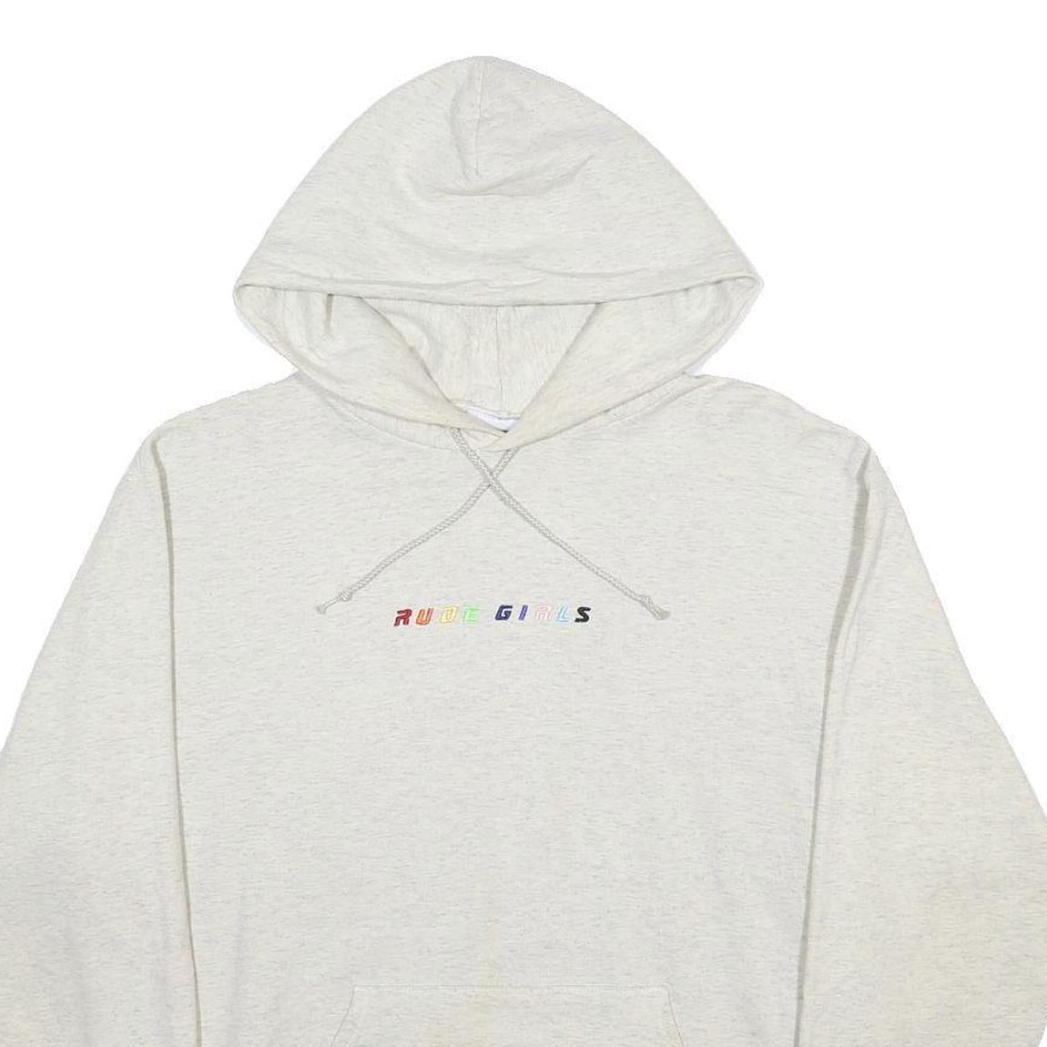 CHAMPION Womens Cream Hoodie L Cotton Blend Casual Pullover Rude Girls Print