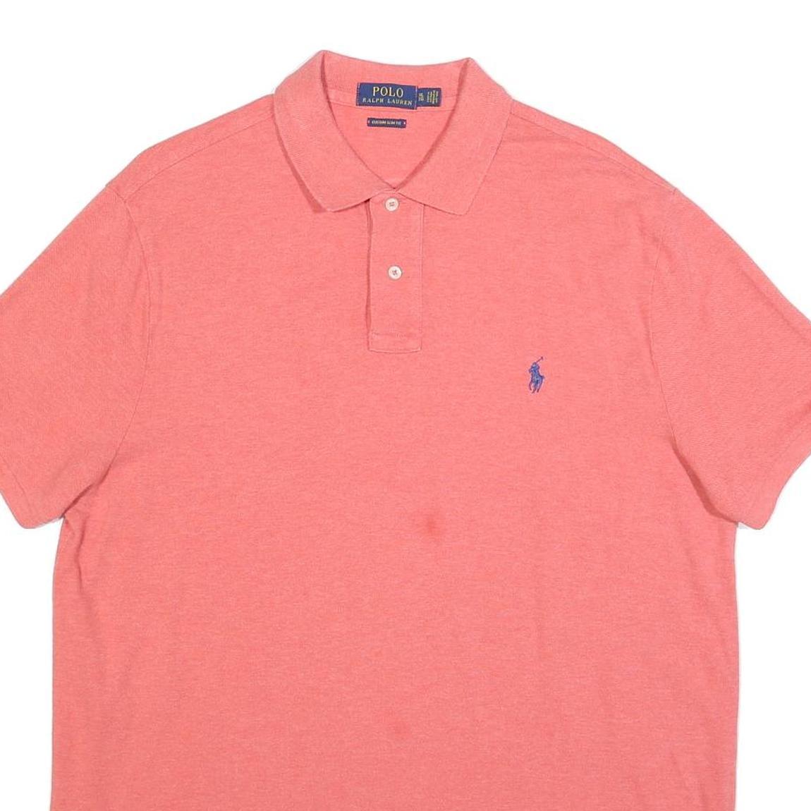 POLO RALPH LAUREN Mens Pink Short Sleeve Plain XL Cotton Blend Polo Shirt