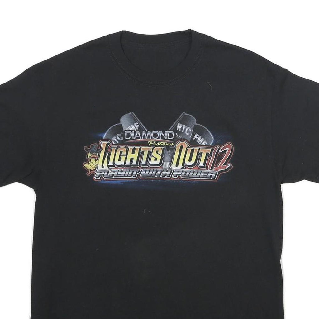 Mens Black Graphic T-Shirt S Short Sleeve Crew Neck Race Car Print