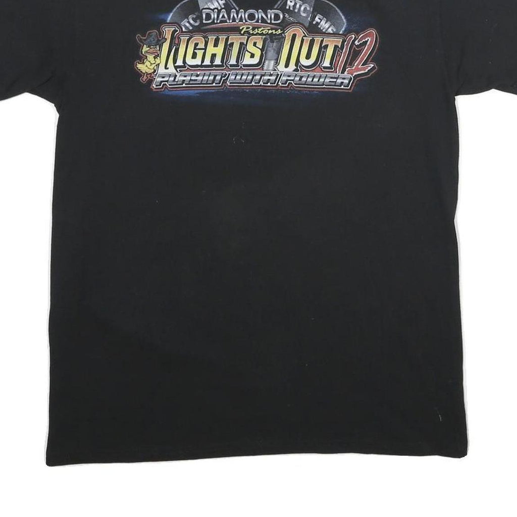 Mens Black Graphic T-Shirt S Short Sleeve Crew Neck Race Car Print