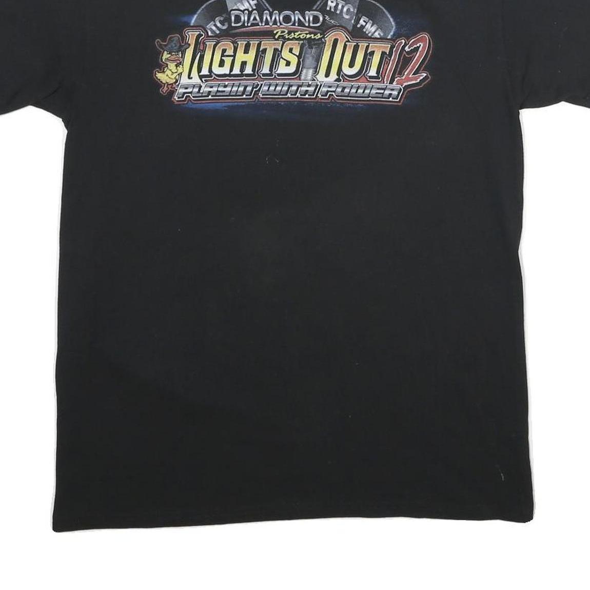 Mens Black Graphic T-Shirt S Short Sleeve Crew Neck Race Car Print