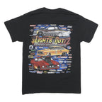 Mens Black Graphic T-Shirt S Short Sleeve Crew Neck Race Car Print