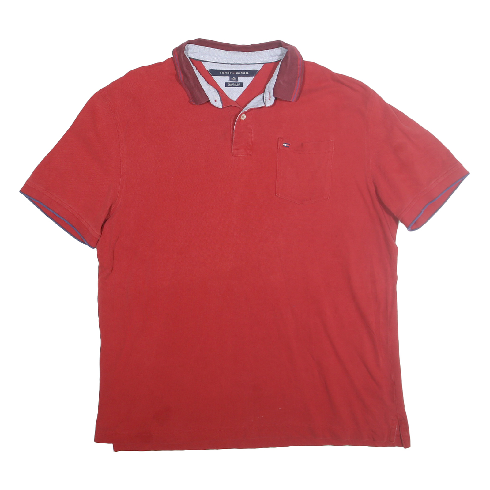 TOMMY HILFIGER Mens Red Polo Shirt Short Sleeve Plain XL Classic Fit Cotton