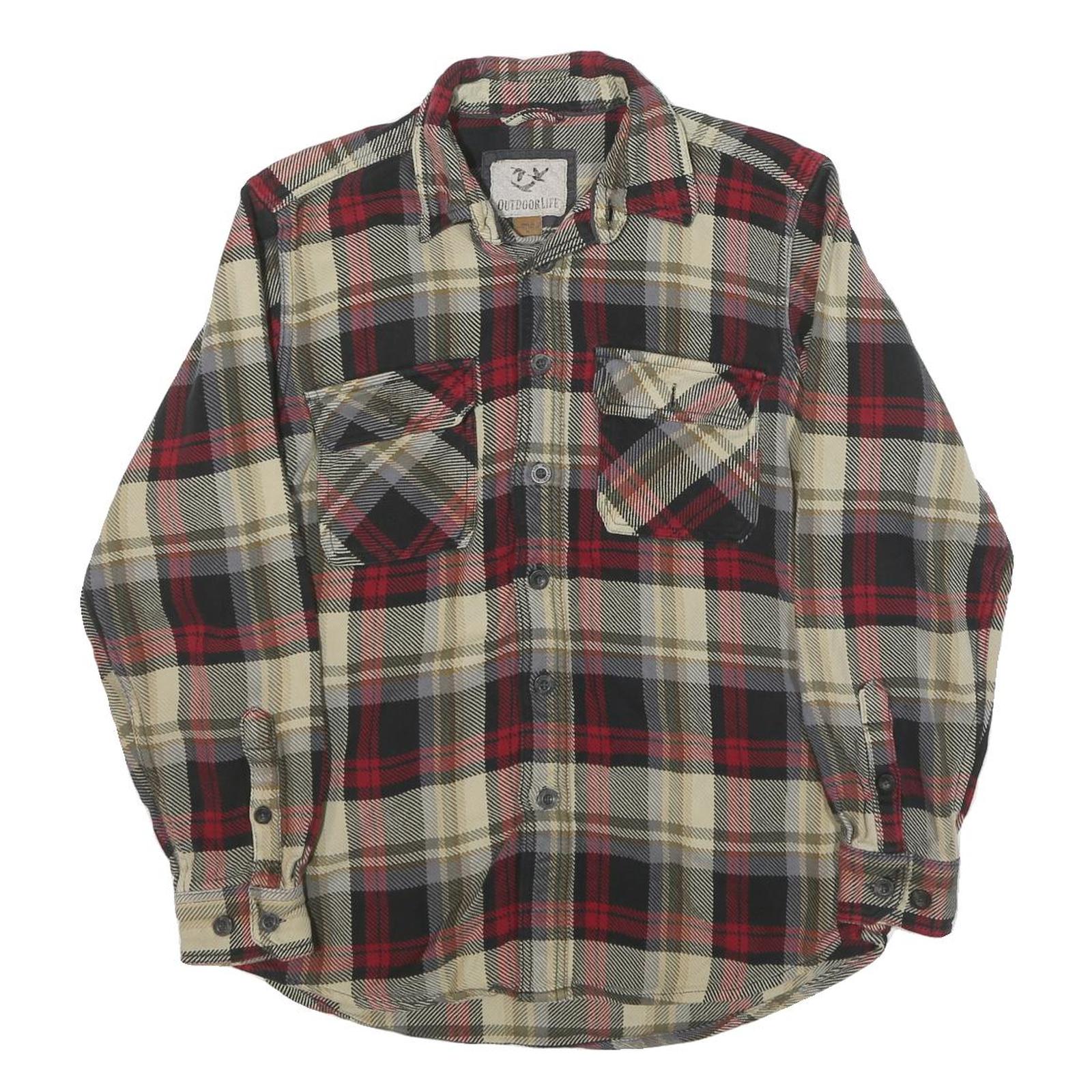 OUTDOOR LIFE Mens Beige & Red Cotton Blend Check Shirt M Casual Lumberjack