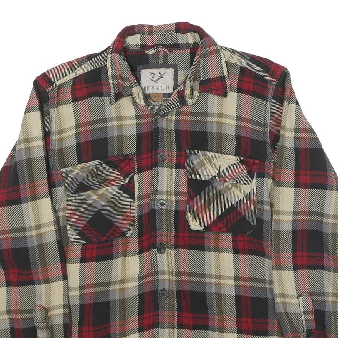 OUTDOOR LIFE Mens Beige & Red Cotton Blend Check Shirt M Casual Lumberjack