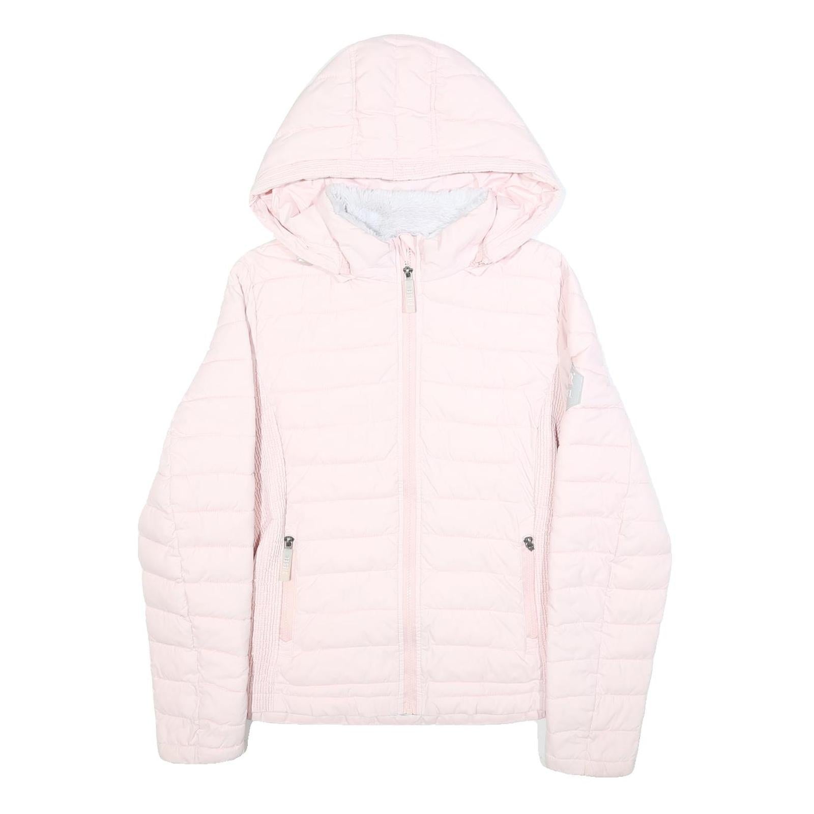 DIESEL Womens Pink Quilt Jacket M Polyester Hooded Zip Casual Lightweight