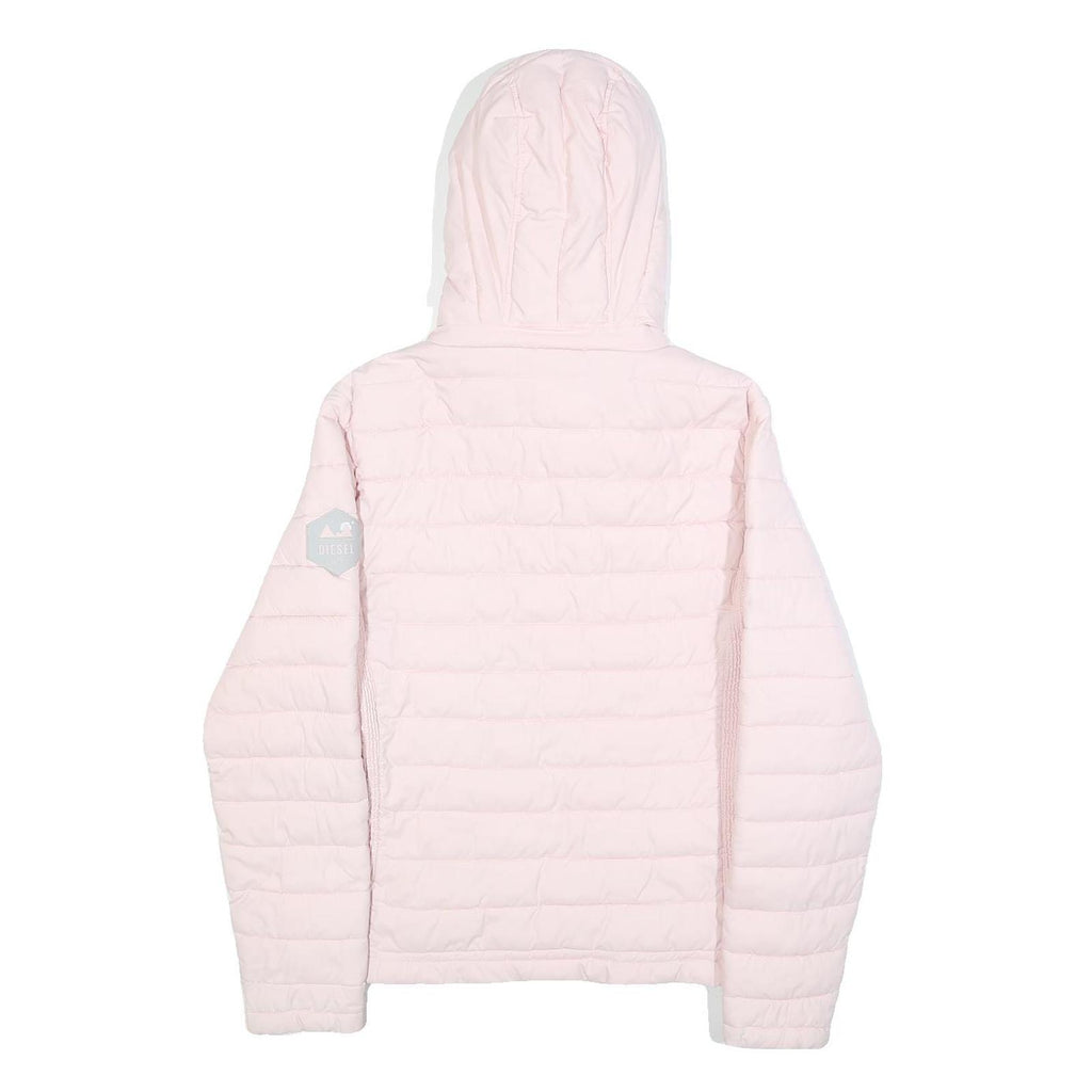 DIESEL Womens Pink Quilt Jacket M Polyester Hooded Zip Casual Lightweight