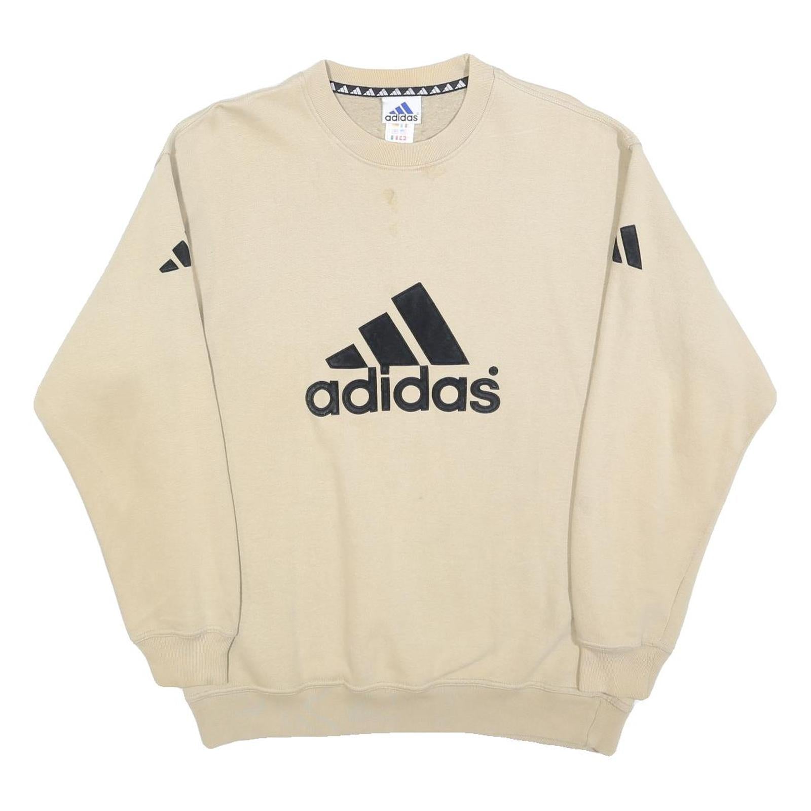 ADIDAS Mens Beige Cotton Blend Crew Neck S Logo Sweatshirt Casual Sport