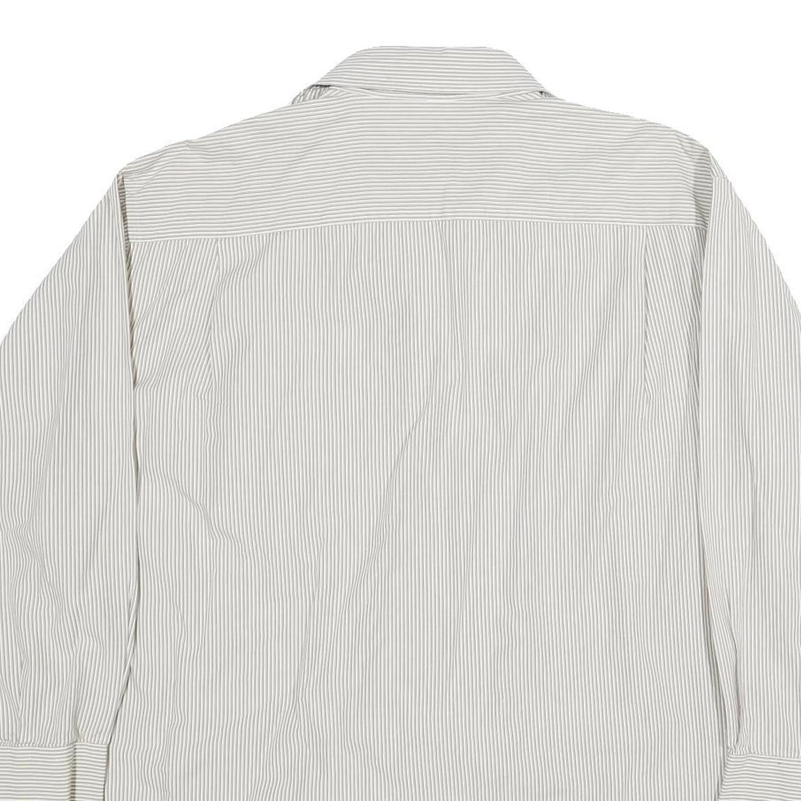 NAUTICA Mens White & Grey Stripe Regular Fit XL Cotton Shirt Long Sleeve Button