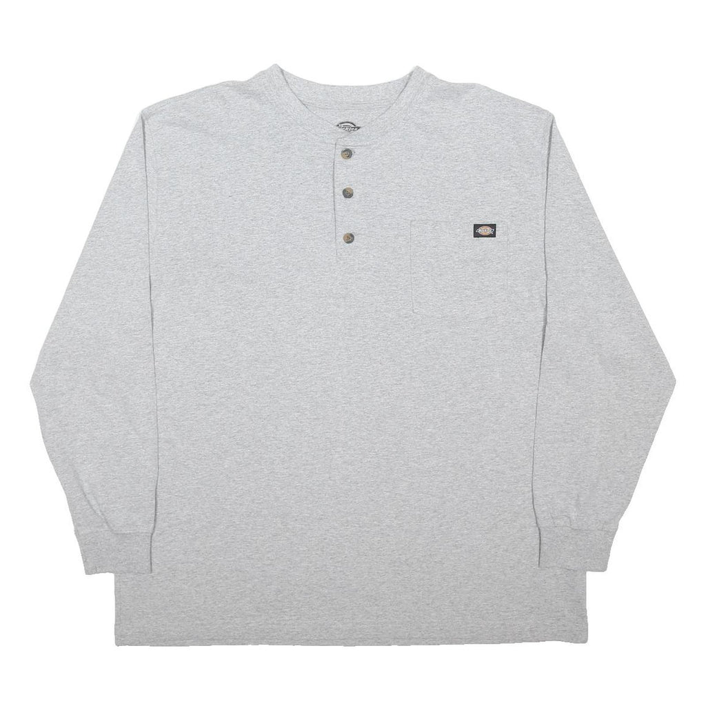 DICKIES Mens Grey Henley Long Sleeve T-Shirt XL Cotton Blend Casual Workwear