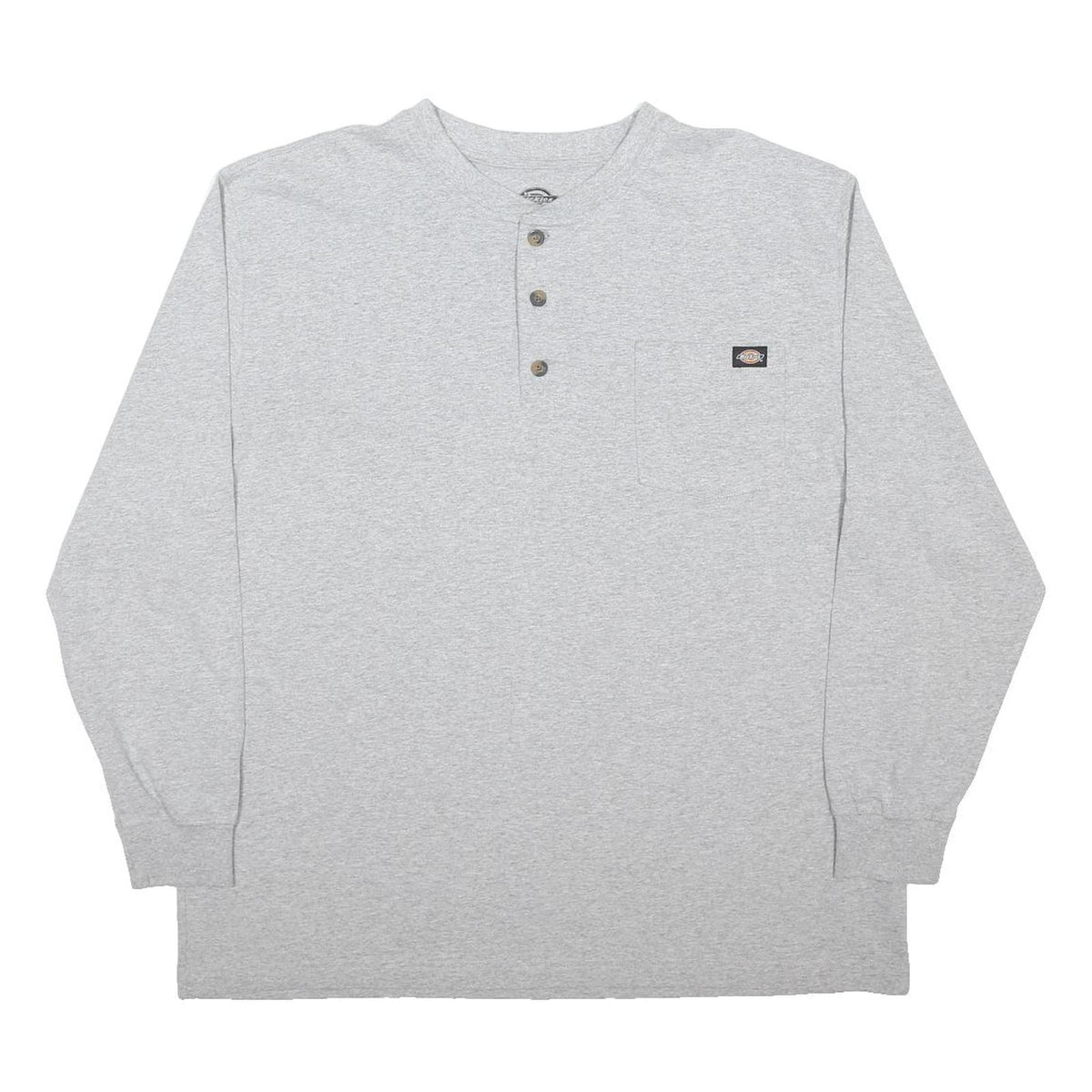 DICKIES Mens Grey Henley Long Sleeve T-Shirt XL Cotton Blend Casual Workwear