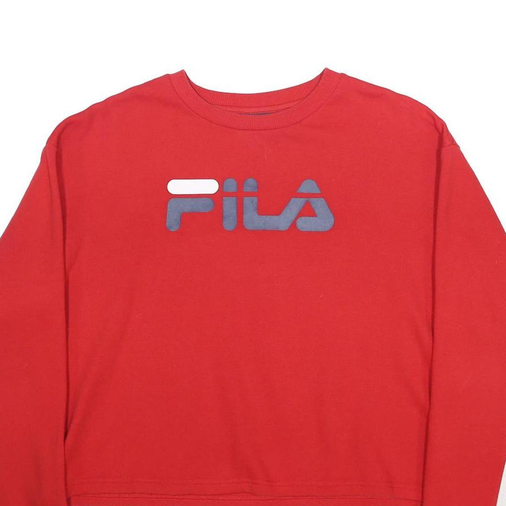 FILA Womens Red & White Crew Neck XL Logo Crop Sweatshirt Cotton Blend