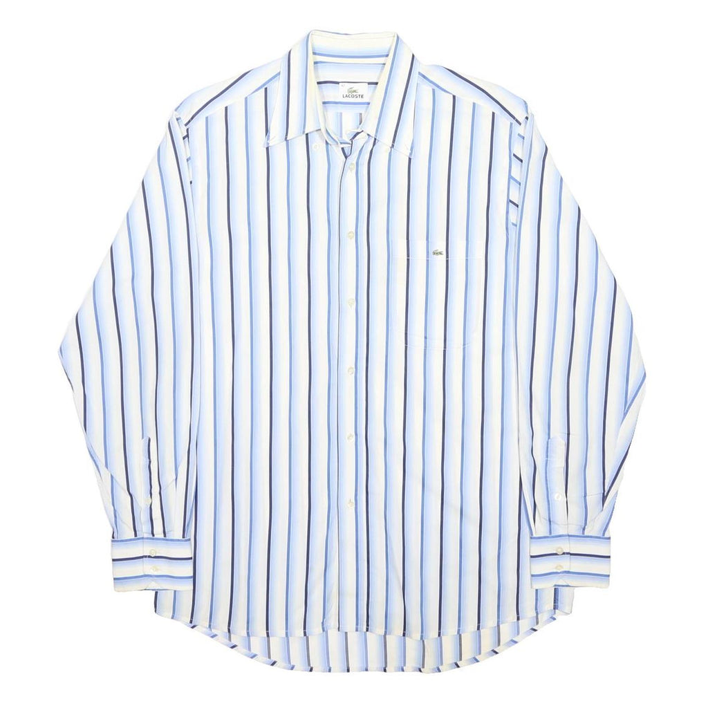 LACOSTE Mens Blue & White Striped Shirt XL Classic Cotton Long Sleeve