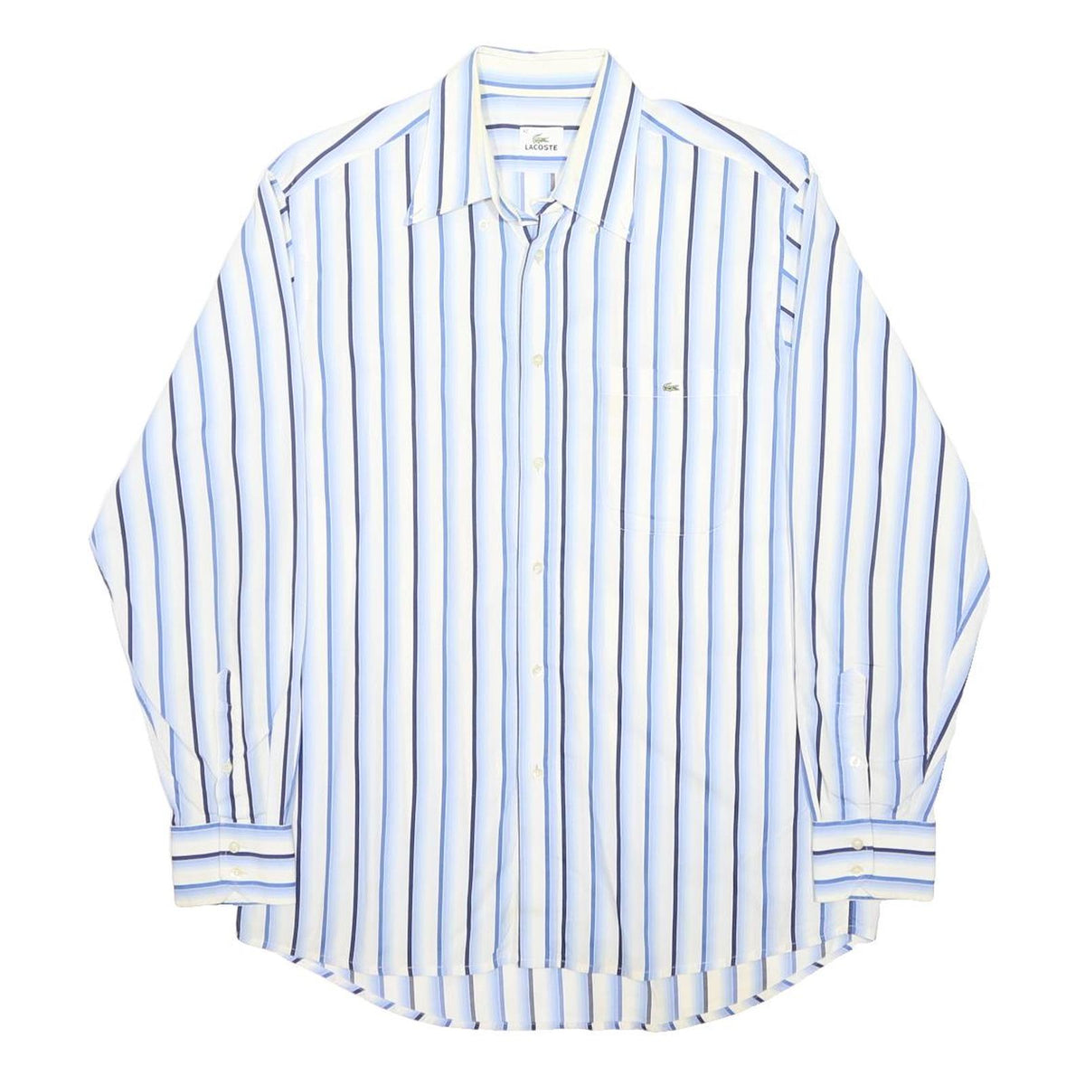 LACOSTE Mens Blue & White Striped Shirt XL Classic Cotton Long Sleeve