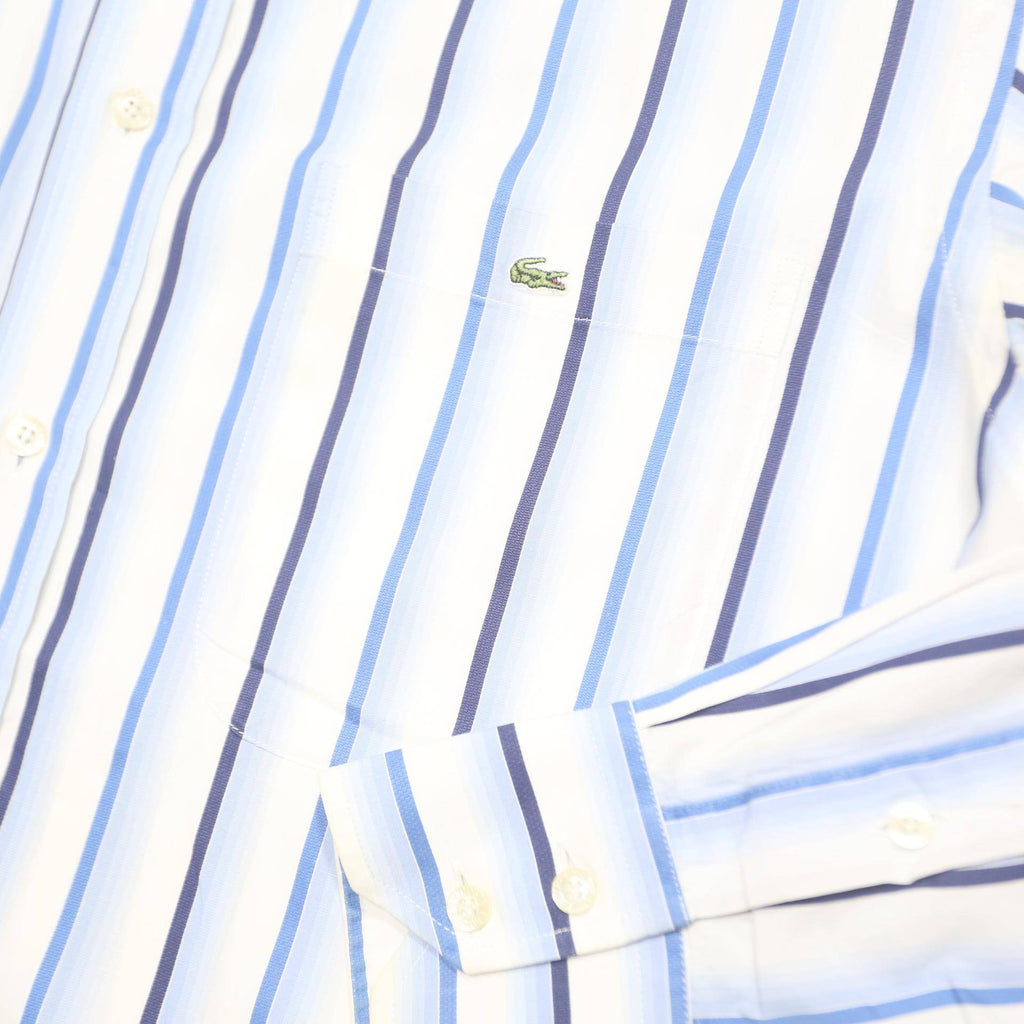LACOSTE Mens Blue & White Striped Shirt XL Classic Cotton Long Sleeve