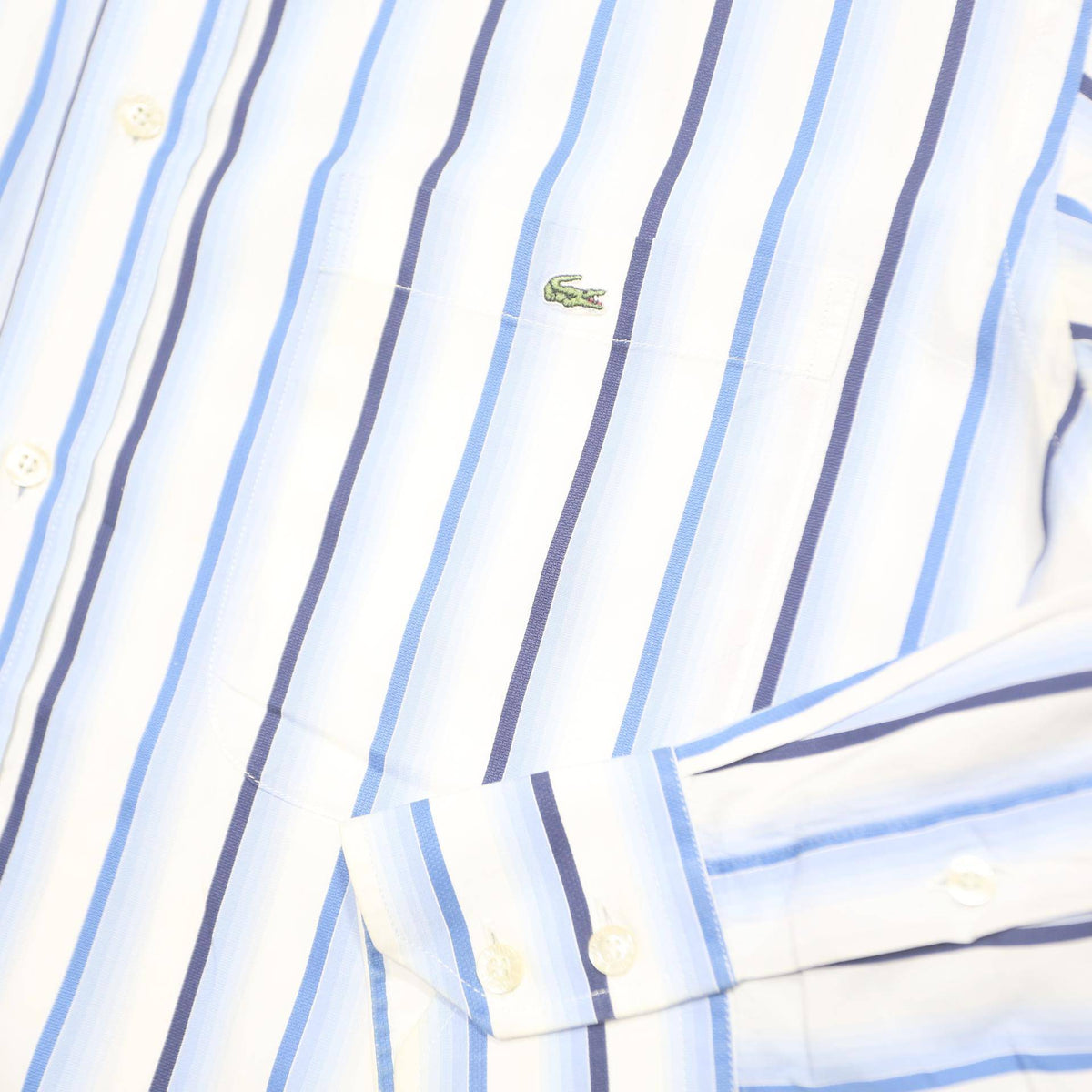 LACOSTE Mens Blue & White Striped Shirt XL Classic Cotton Long Sleeve