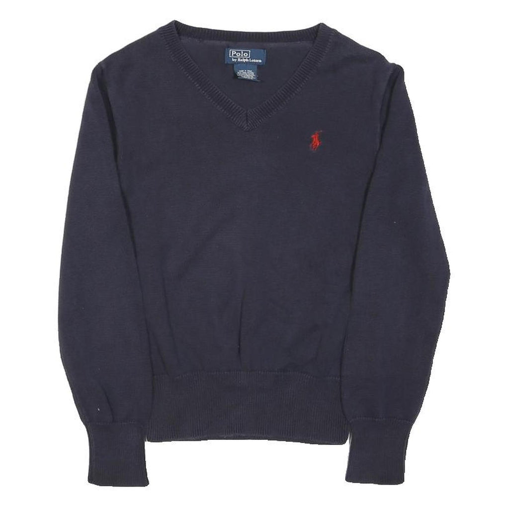 POLO RALPH LAUREN Boys Navy Plain V-Neck Basic Knit Jumper 6Y Cotton Soft