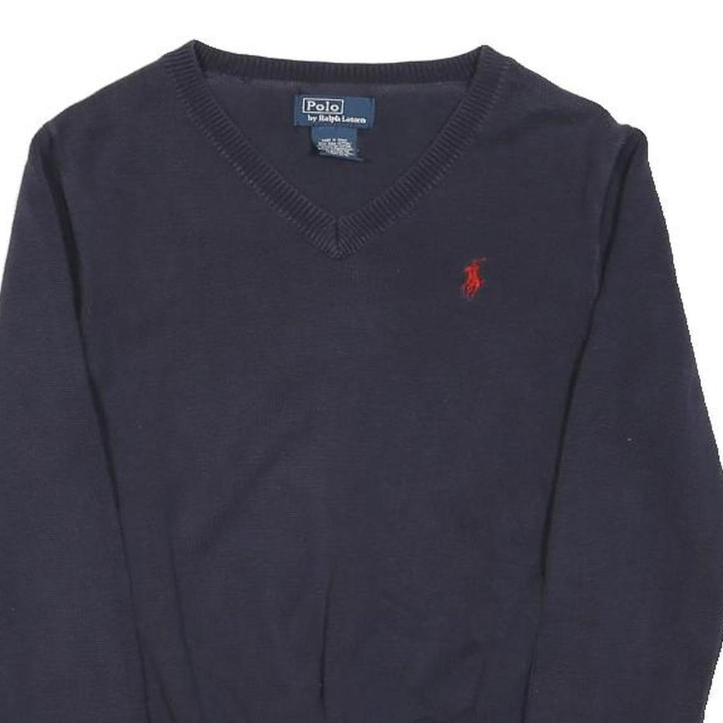 POLO RALPH LAUREN Boys Navy Plain V-Neck Basic Knit Jumper 6Y Cotton Soft