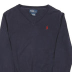 POLO RALPH LAUREN Boys Navy Plain V-Neck Basic Knit Jumper 6Y Cotton Soft