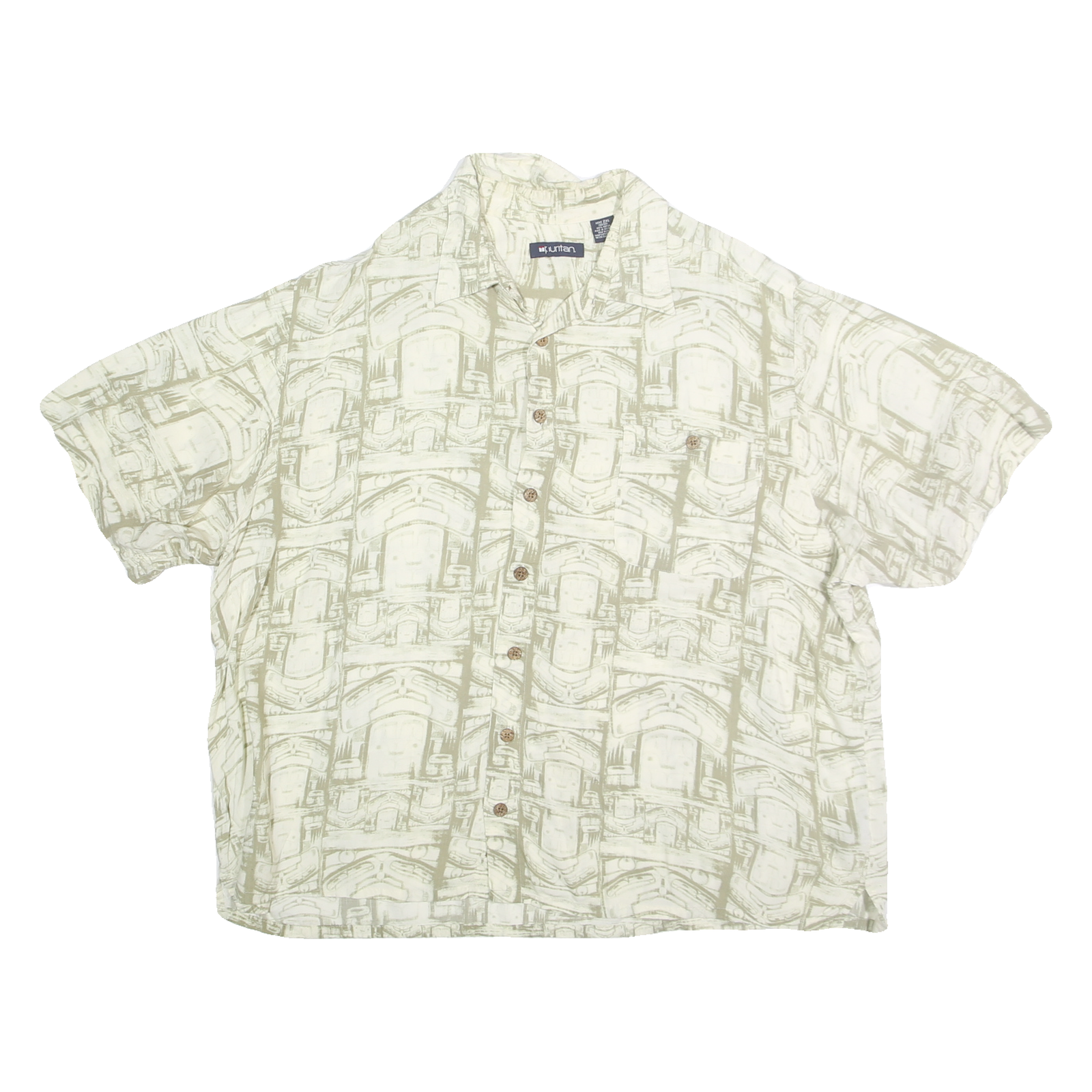 PURITAN Mens Beige & Cream Pattern Shirt 2XL Polyester Blend Casual Summer