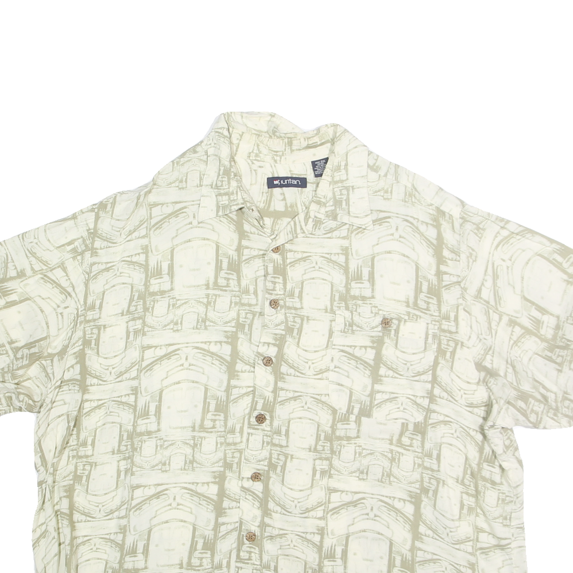 PURITAN Mens Beige & Cream Pattern Shirt 2XL Polyester Blend Casual Summer