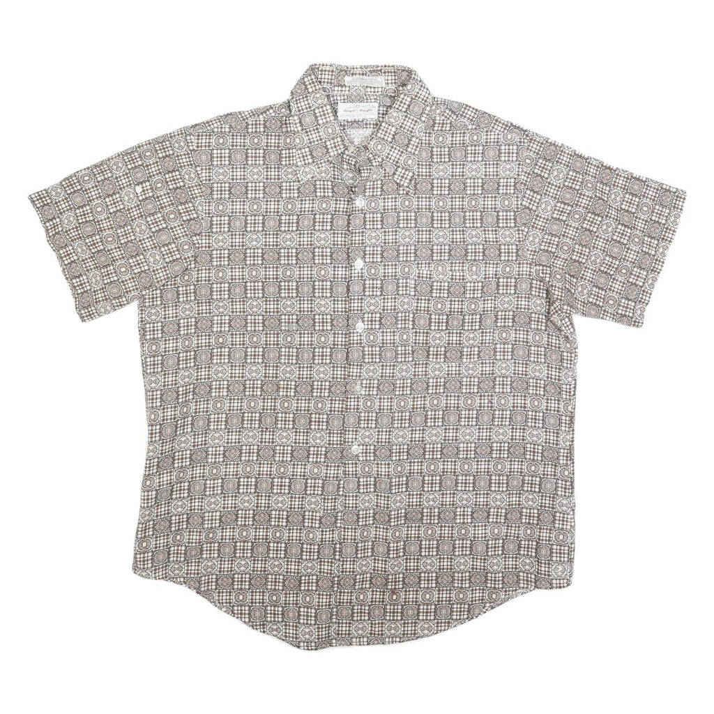 ROYAL KNIGHT Mens Beige Checked Short Sleeve Shirt L Polyester Comfortable