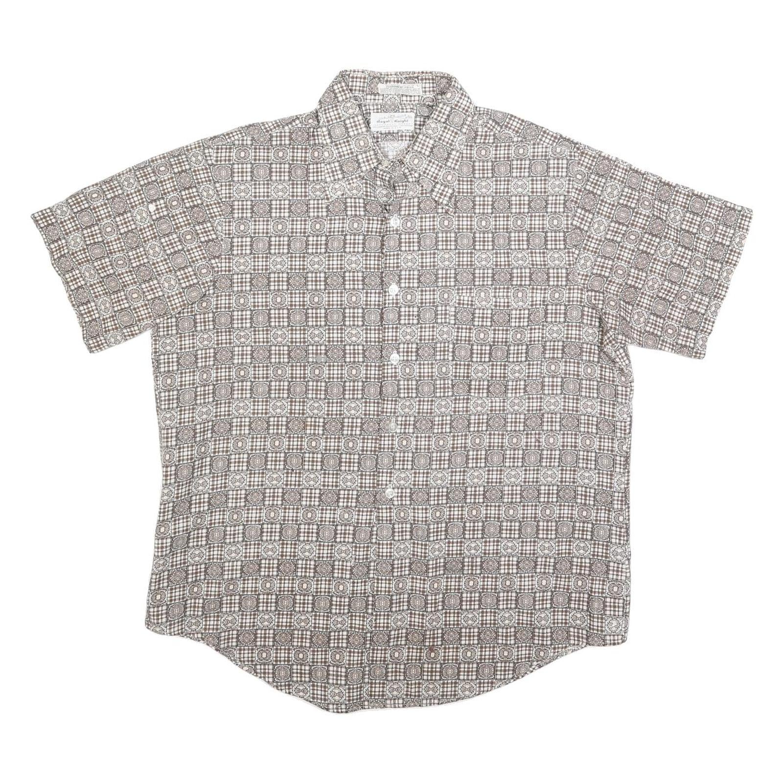 ROYAL KNIGHT Mens Beige Checked Short Sleeve Shirt L Polyester Comfortable