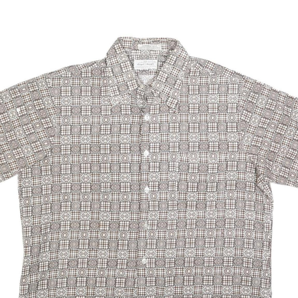 ROYAL KNIGHT Mens Beige Checked Short Sleeve Shirt L Polyester Comfortable