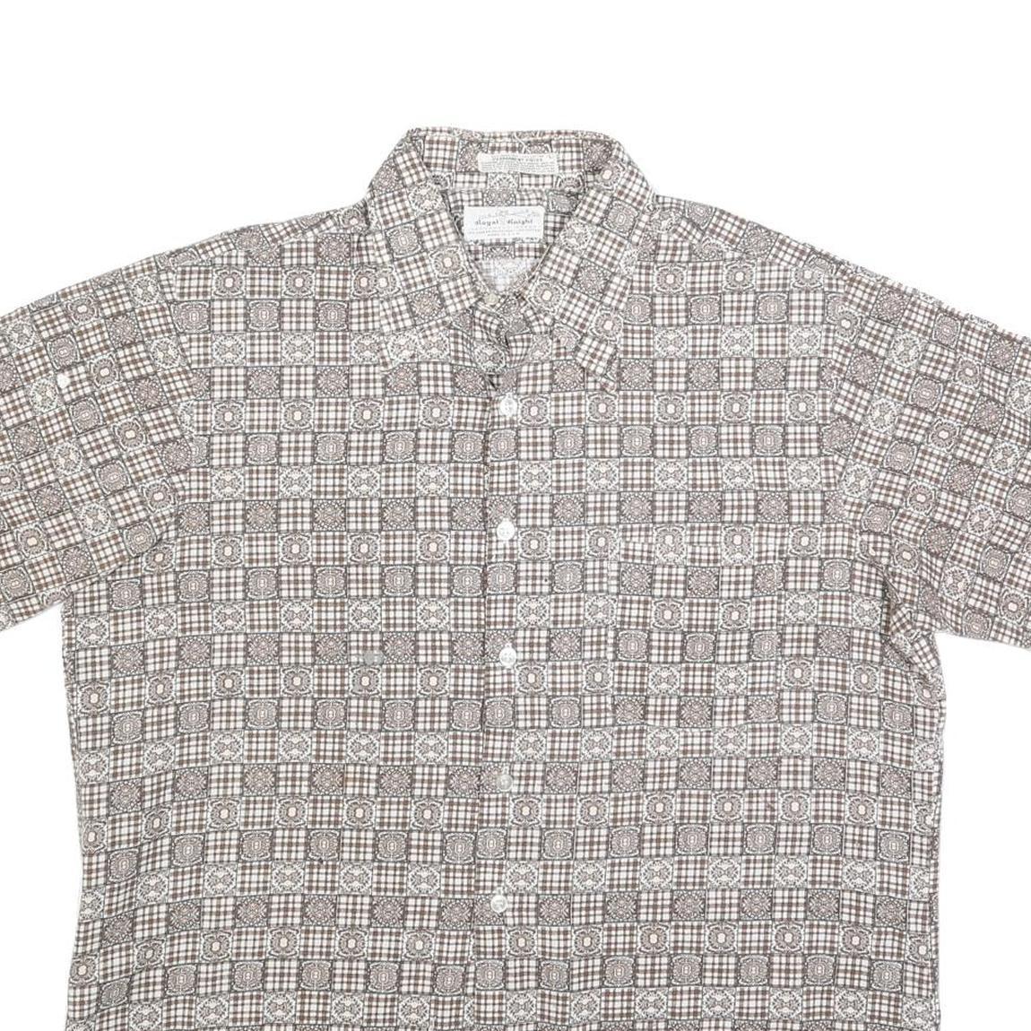 ROYAL KNIGHT Mens Beige Checked Short Sleeve Shirt L Polyester Comfortable