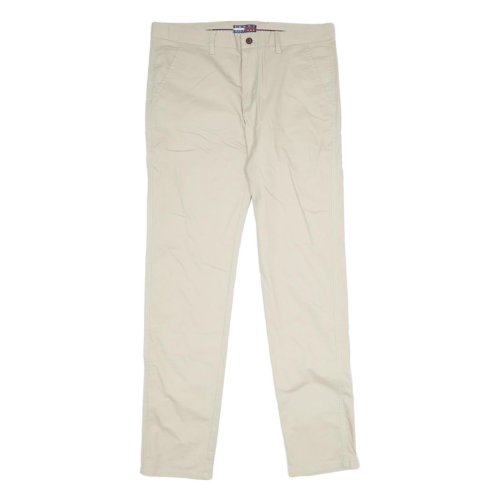 TOMMY HILFIGER Mens Cotton Beige Regular Fit Straight Leg Trousers W34 L33