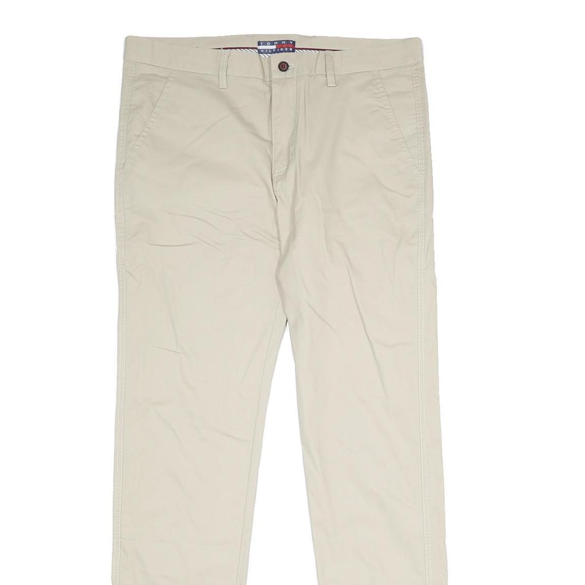 TOMMY HILFIGER Mens Cotton Beige Regular Fit Straight Leg Trousers W34 L33