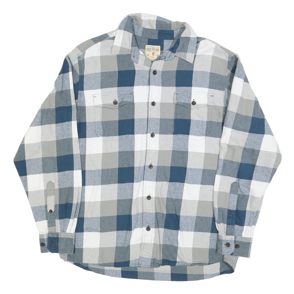 RED HEAD Mens Blue & Grey Checked Shirt L Button Down Casual Cotton Blend
