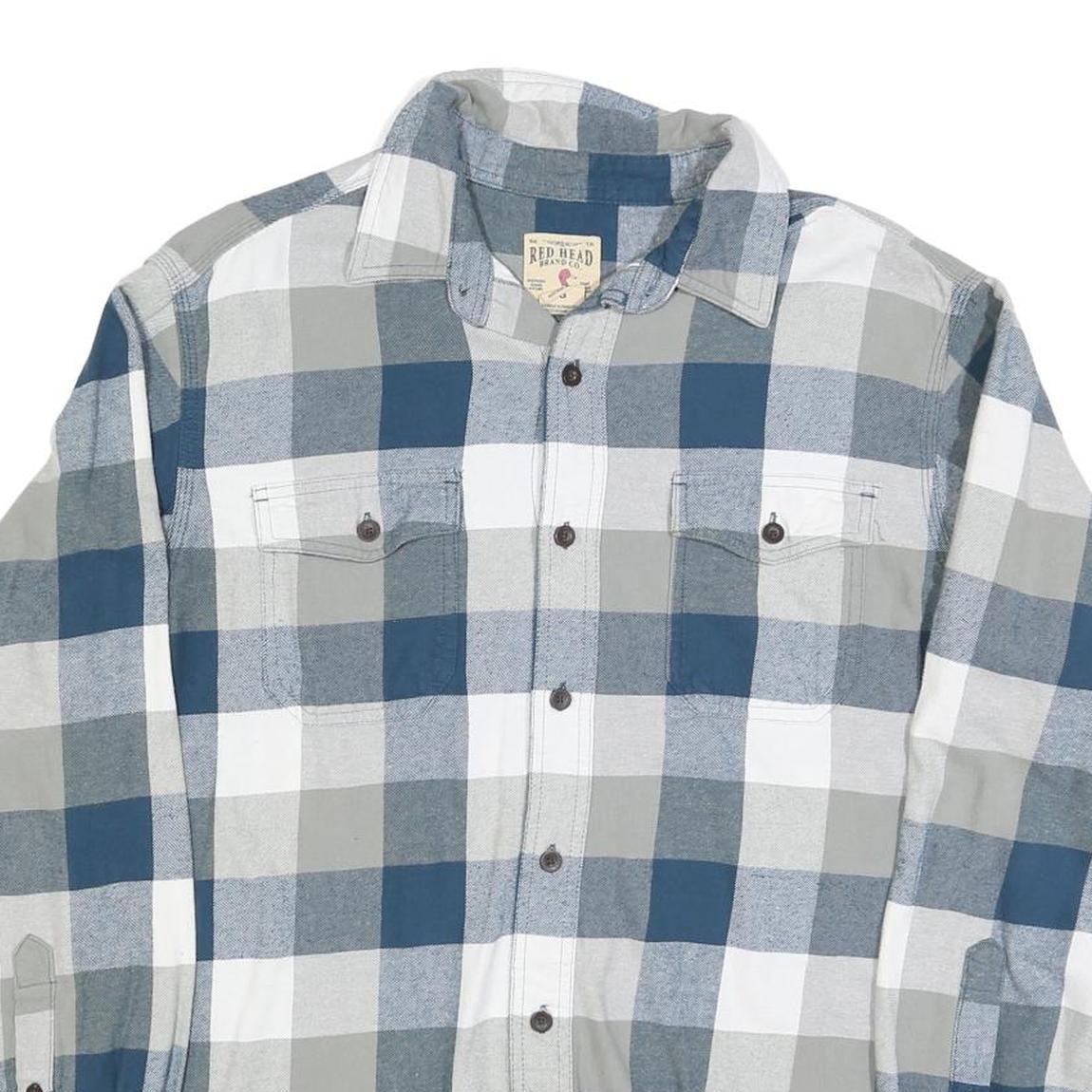 RED HEAD Mens Blue & Grey Checked Shirt L Button Down Casual Cotton Blend