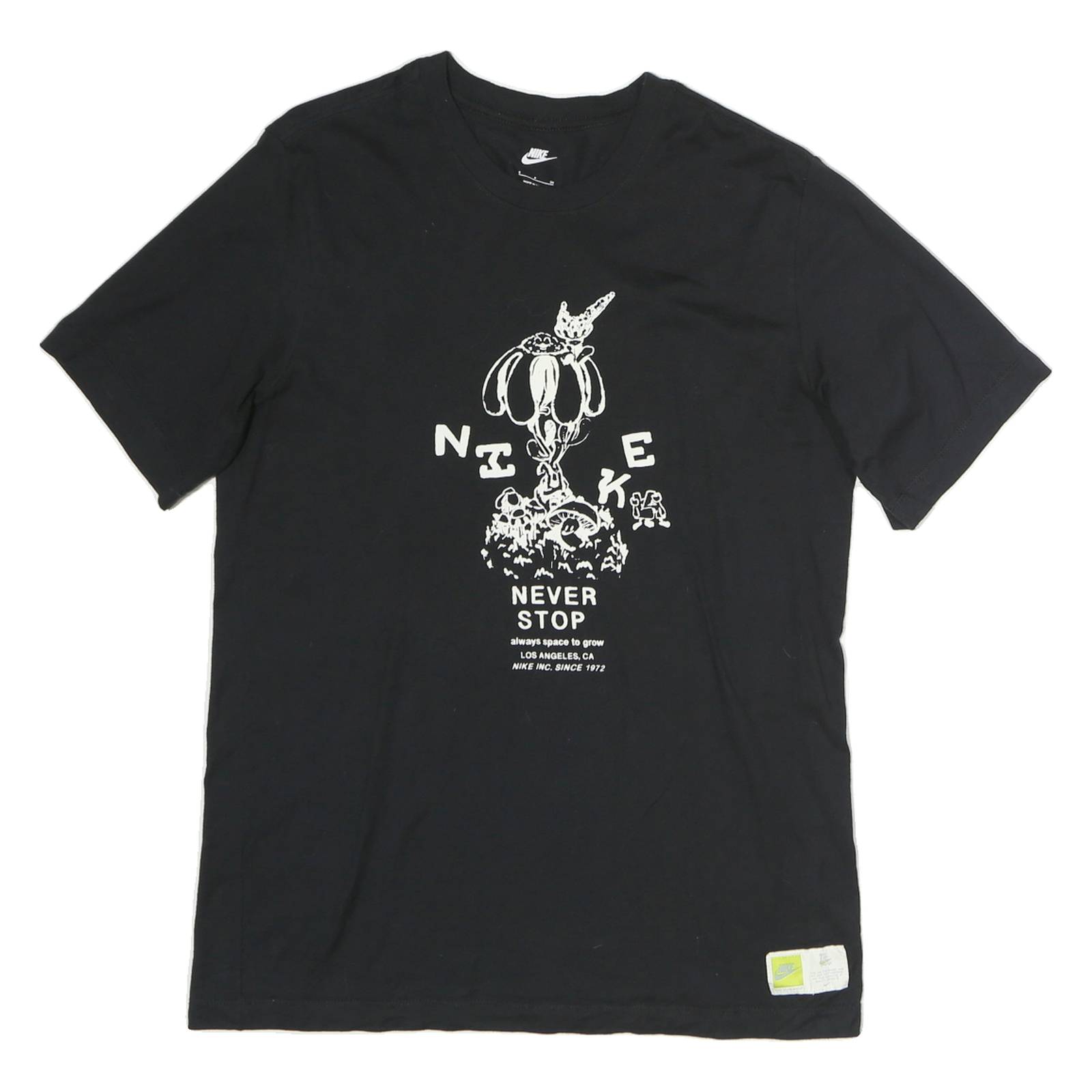 NIKE Mens Black Graphic T-Shirt S Short Sleeve Crew Neck Never Stop Print