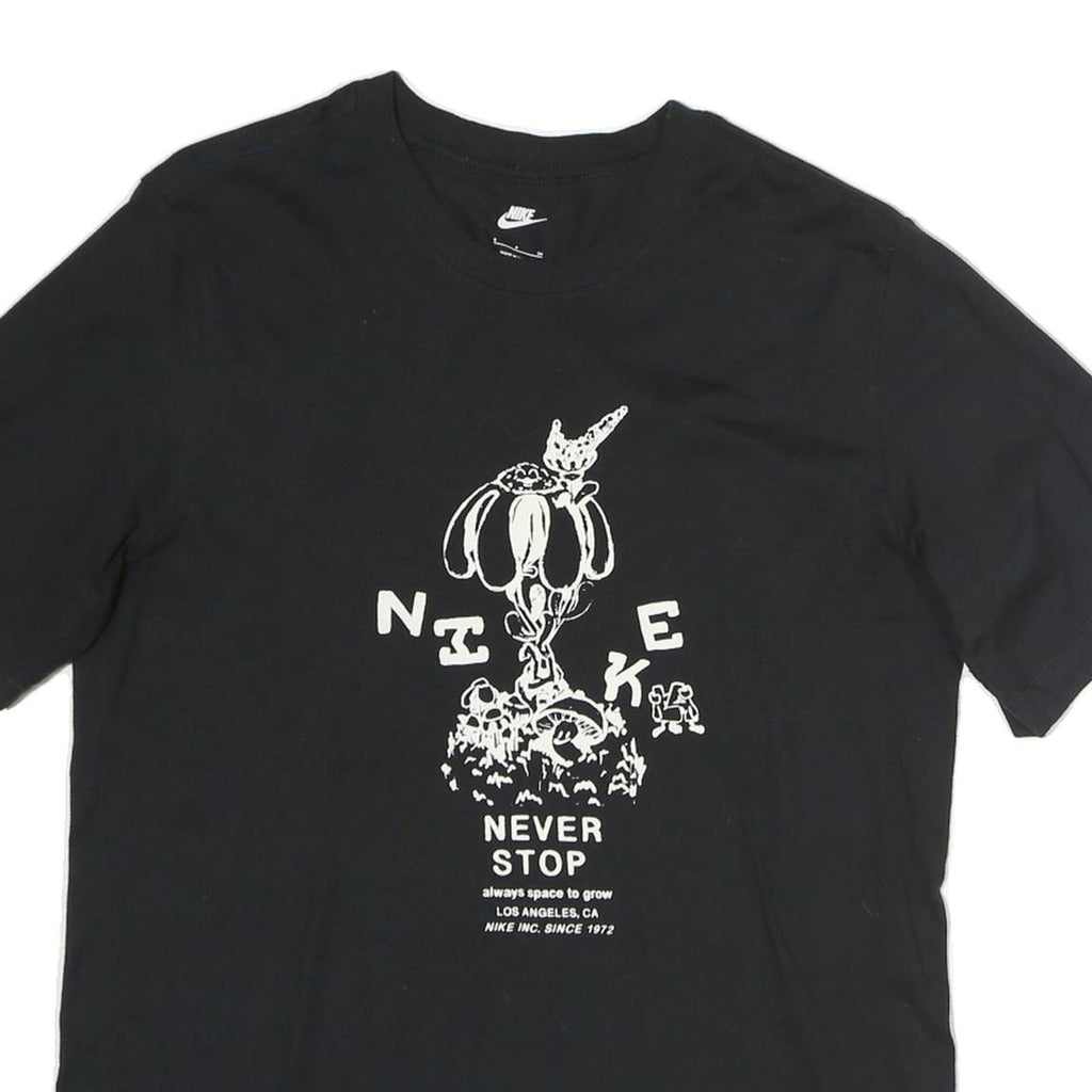 NIKE Mens Black Graphic T-Shirt S Short Sleeve Crew Neck Never Stop Print