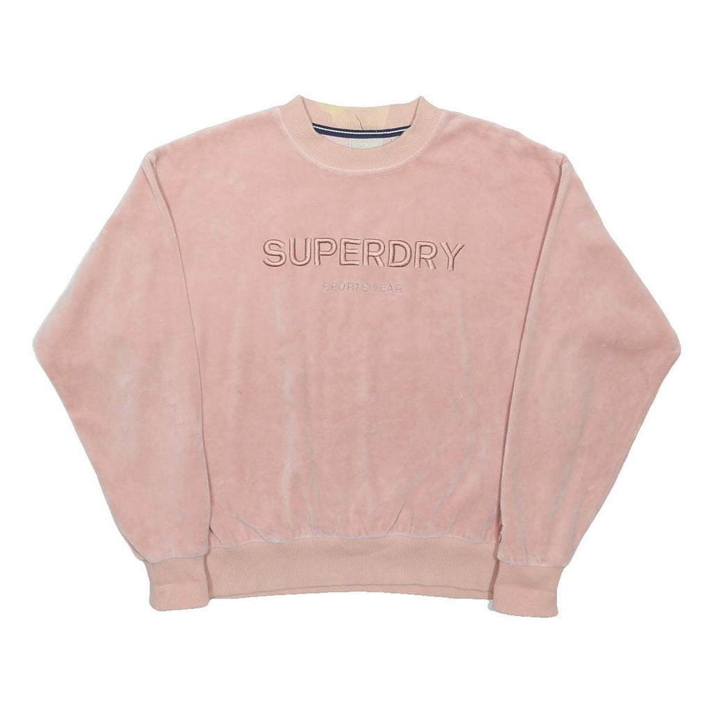 SUPERDRY Womens Pink Crew Neck Pullover UK 10 Embroidered Logo Velvet Cotton