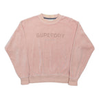 SUPERDRY Womens Pink Crew Neck Pullover UK 10 Embroidered Logo Velvet Cotton