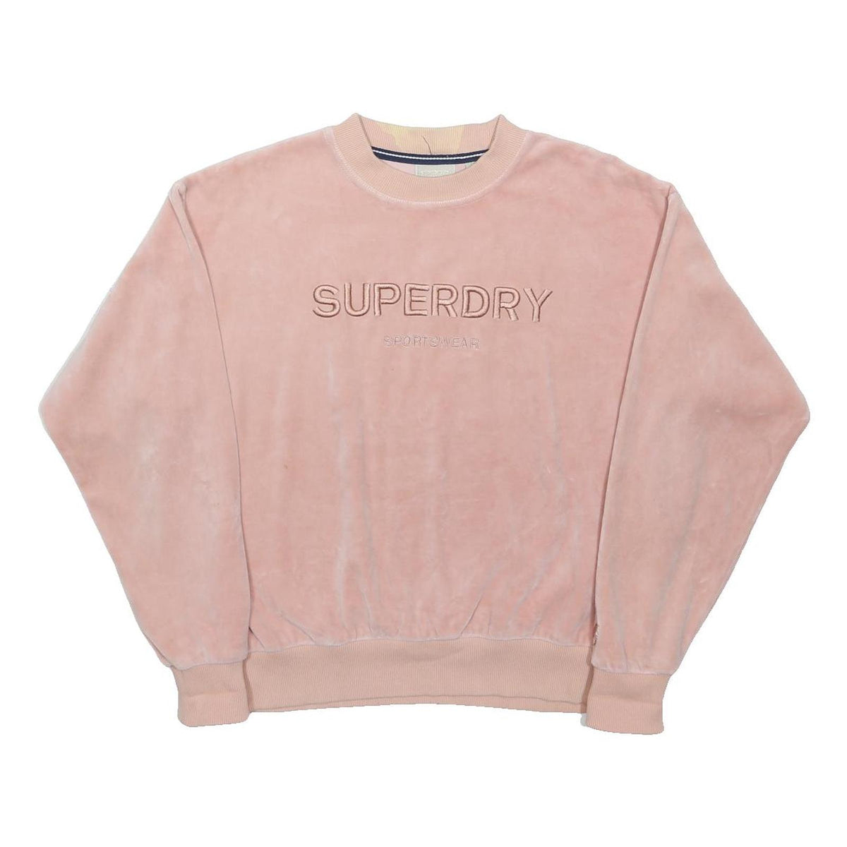 SUPERDRY Womens Pink Crew Neck Pullover UK 10 Embroidered Logo Velvet Cotton