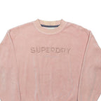 SUPERDRY Womens Pink Crew Neck Pullover UK 10 Embroidered Logo Velvet Cotton