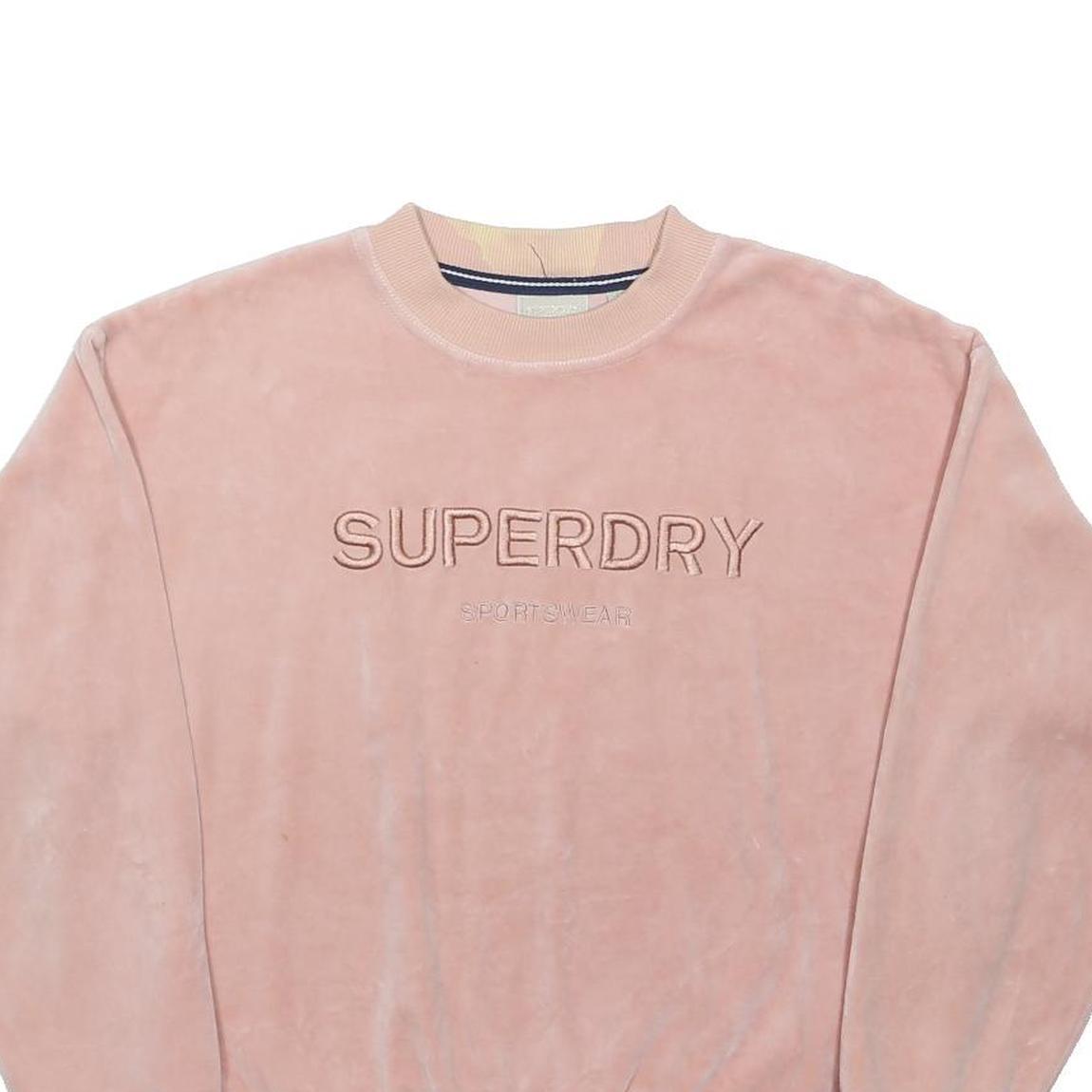 SUPERDRY Womens Pink Crew Neck Pullover UK 10 Embroidered Logo Velvet Cotton