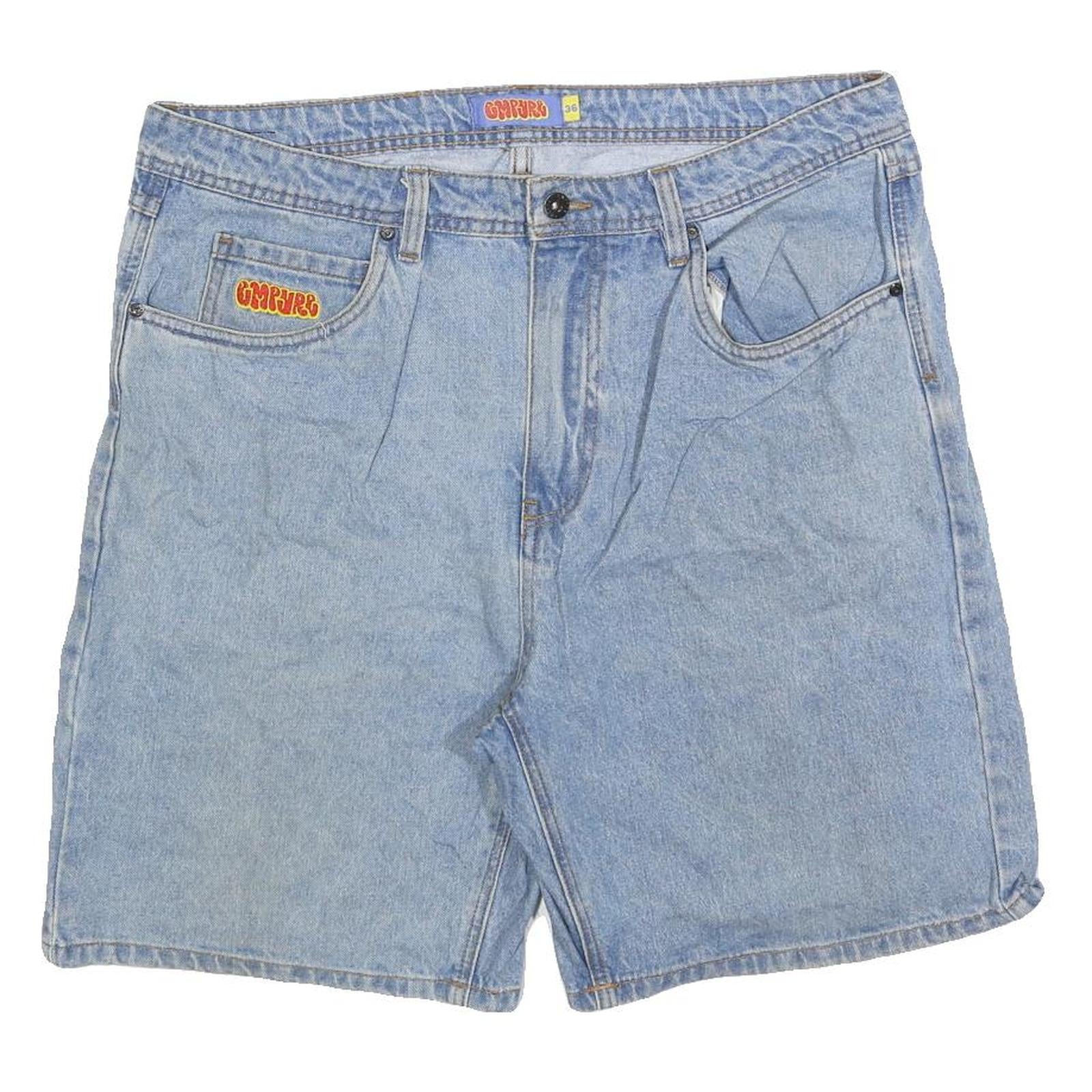 GMPYRE Mens Shorts Blue Denim Casual L W36 Comfortable Cotton Blend